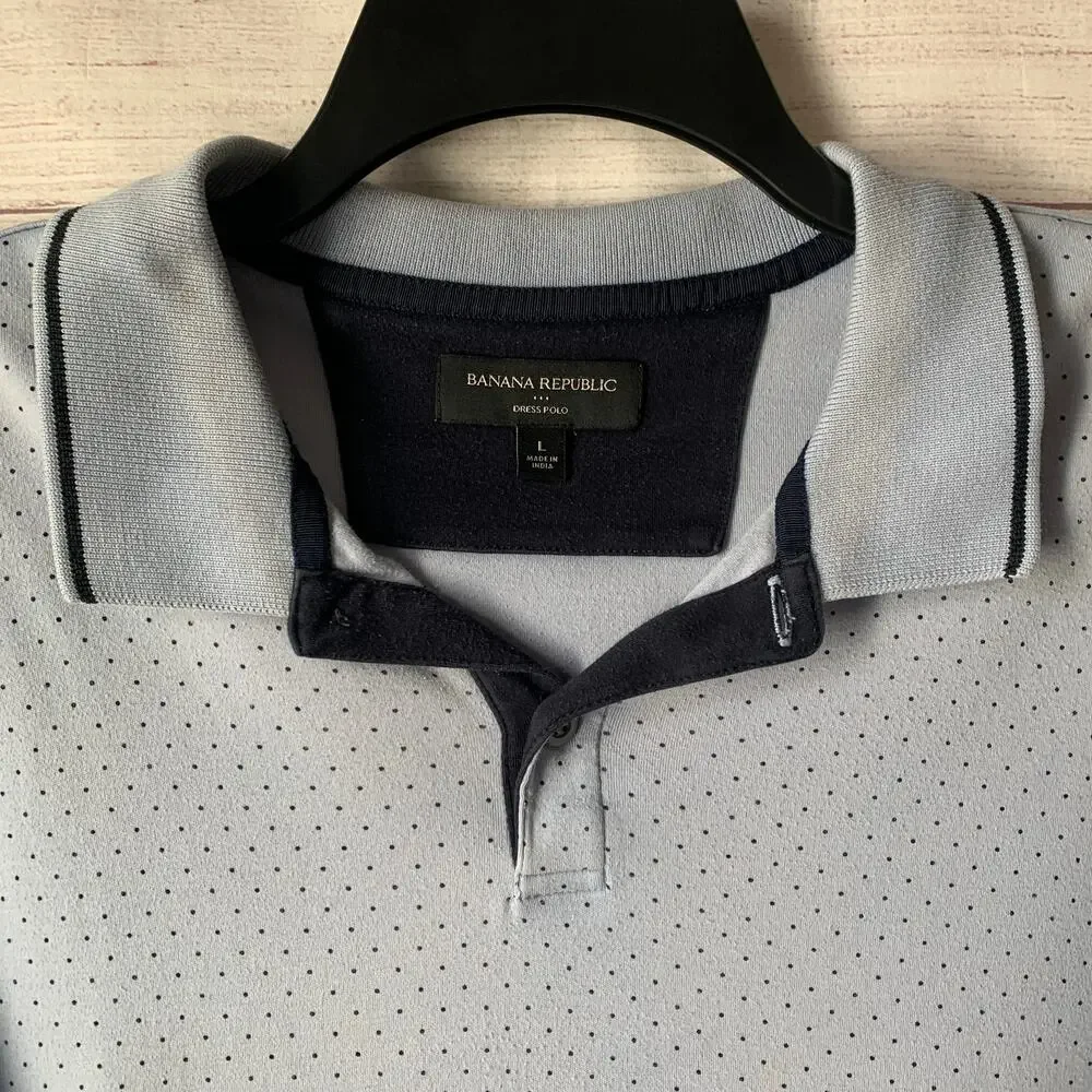 Banana Republic Men's Light Blue Polka Dot Polo Shirt Short Sleeves Size Large